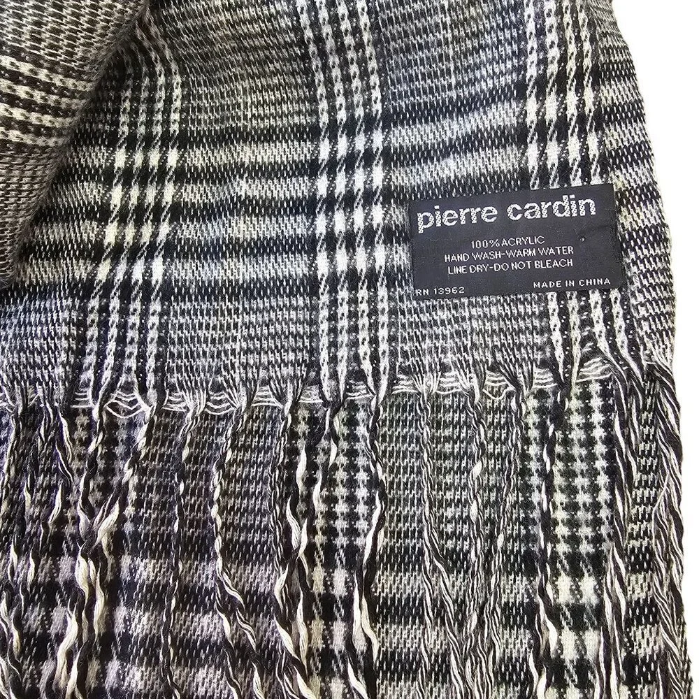 1970s Pierre Cardin Scarf Black White Plaid 72 in X 12.5 in Rectangle Unisex